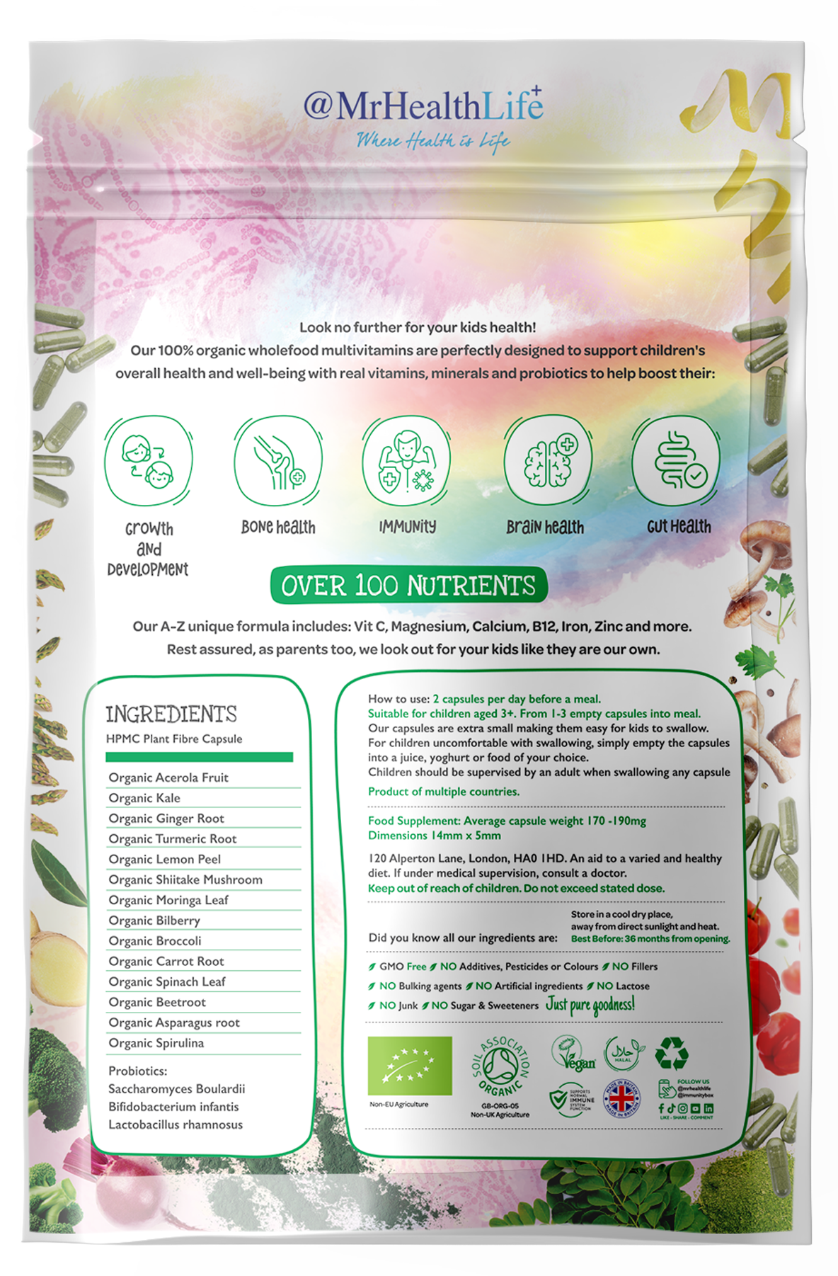 Organic Kids Multivitamins + Probiotics Capsules